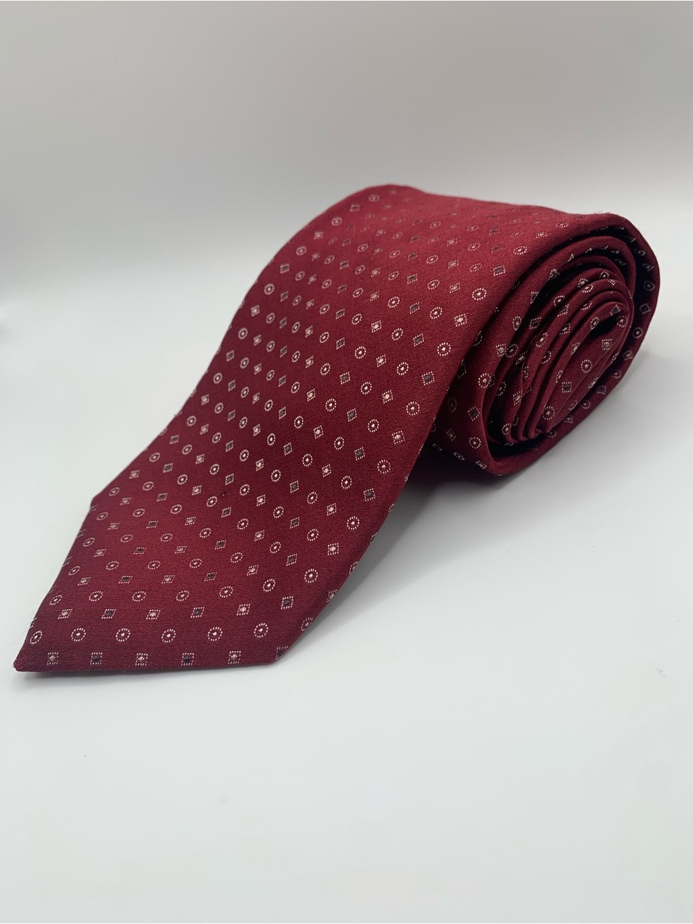 DKNY Burgundy Tie with Small Geometric Motif Silk